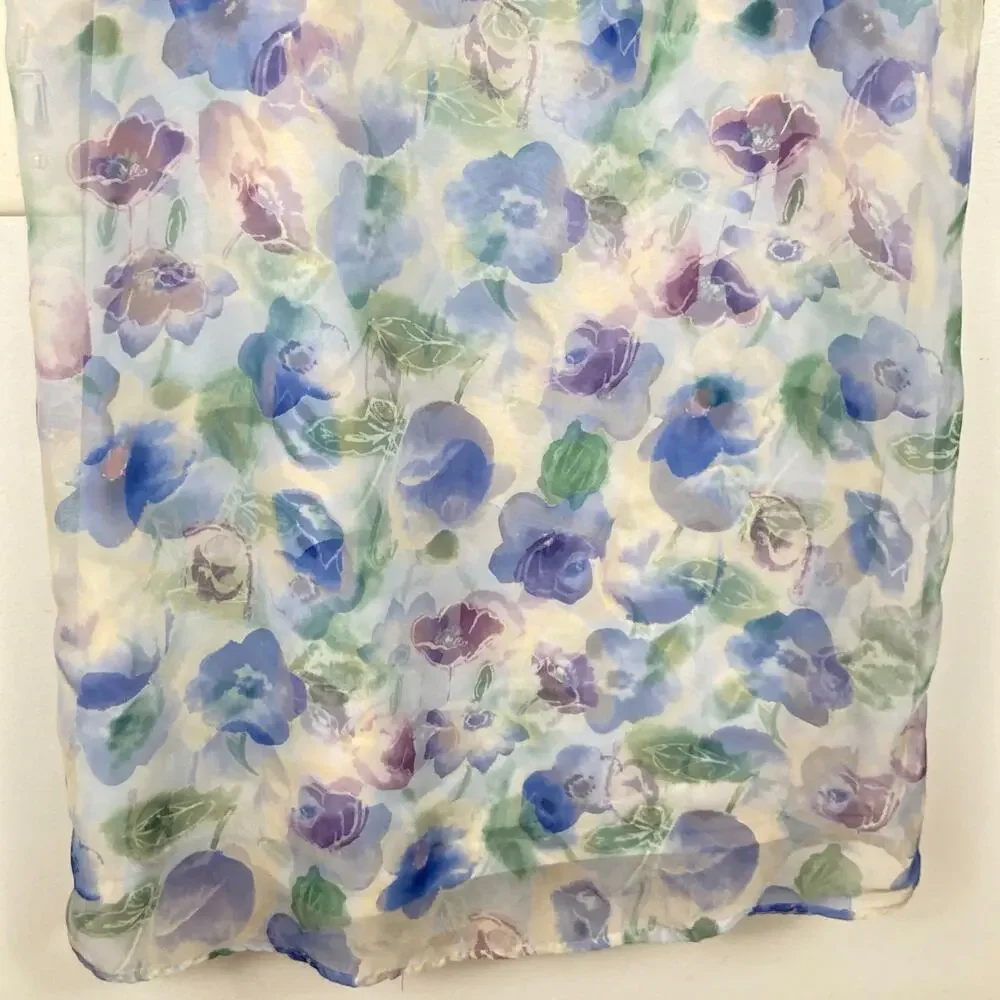 VTG Womens White & Blue Sheer Floral Maxi Skirt XS Fairy Cottage Ethereal Y2K - Picture 4 of 9